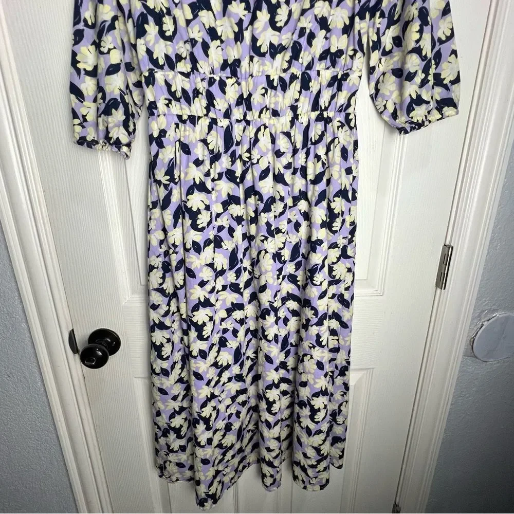 ON 34 Purple Cream White 3/4 Sleeve Floral Romantic Fairy Spring Midi Dress Sz 6